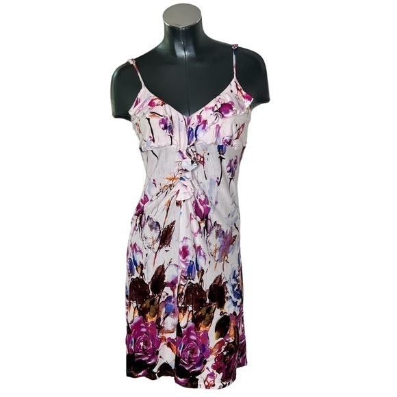 TRINKET Purple Pink Floral Sleeveless Ruffle Mini Sundress Size M - Picture 1 of 16
